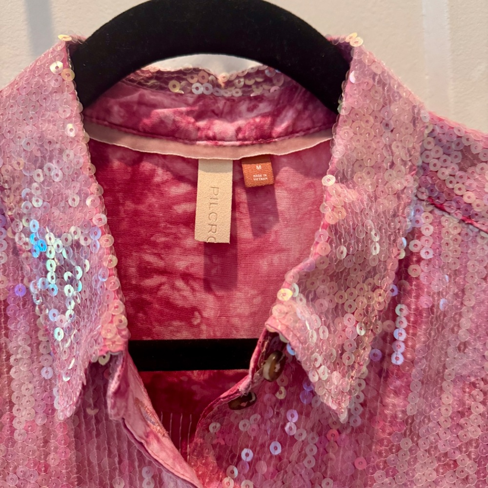 Pilcro Pink Sequin Button Down Top - image 3